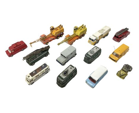 Dinky - thirteen unboxed and playworn die-cast commercial vehicles including two Supertoys 20-Ton Lorry-Mounted Cranes; Leyla