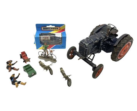 Chad Valley die-cast model of a Fordson Major tractor finished in dark blue and orange, with hand cranked action; unboxed; an