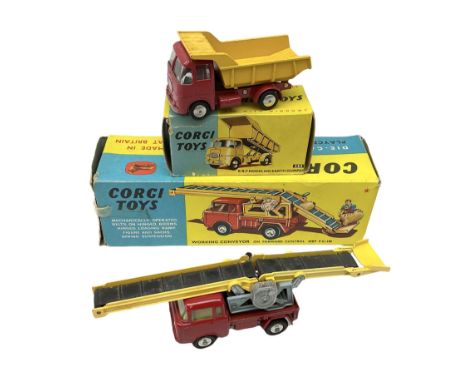 Corgi - Working Conveyor on Forward Control Jeep F.C.150 with inner stand; and E.R.F. Model 64G Earth Dumper No.458; both box