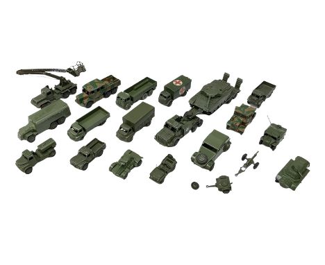 Dinky - twenty unboxed and playworn die-cast military vehicles including Mighty Antar tank Transporter No.660 with Centurion 