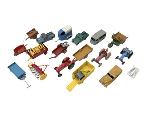 Dinky/Corgi - eighteen predominantly agricultural unboxed and playworn die-cast models including Massey tractors, various tra