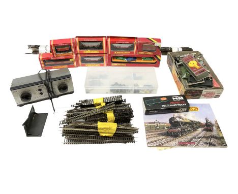 '00' gauge - seven Hornby goods wagons including car transporter, hopper wagons, ventilated van etc; all boxed; quantity of P
