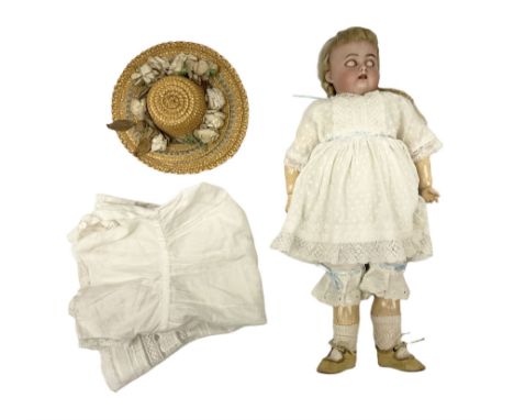 Simon &amp; Halbig for Kammer &amp; Reinhardt bisque head doll with applied hair, pierced ears, sleeping eyes, open mouth wit