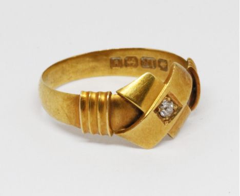 An Edward VII 18ct gold diamond ring, yellow gold, sponsor 'AI', Birmingham 1906, gross wt. 2.5g, size K, with associated box
