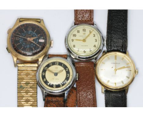 A group of four vintage wristwatches comprising a Fero Feldmann, two Ingersoll Triumph and a Caravelle automatic.  