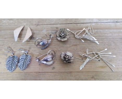 Five pairs of vintage Modernist and Scandinavian silver earrings including HAH Denmark, Danecraft etc.  