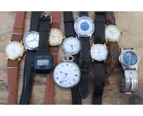 A group of assorted watches including a Bulova automatic and a vintage gold plated Waltham.  