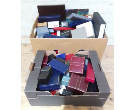 Two boxes of assorted vintage and modern jewellery and watch boxes.  
