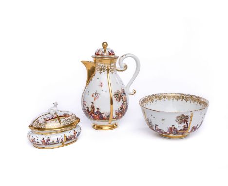   Chinoiserie Service, Malerei von Johann Gregorius Höroldt (1696-1775), Meissen Kaffeeservice, Meissen,  bestehend aus 1 Kaf