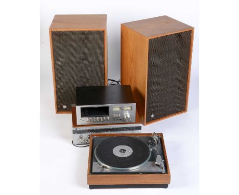 A Goldring Lenco GL75 turntable, a Leak Delta 75 receiver, a Pioneer CT F2121 tape deck; and a pair of Wharfedale Dovedale 3 