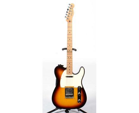 A Fender Mexico Telecaster, circa 2005, with one-piece maple neck, three colour sunburst finish, Gator moulded hard case.