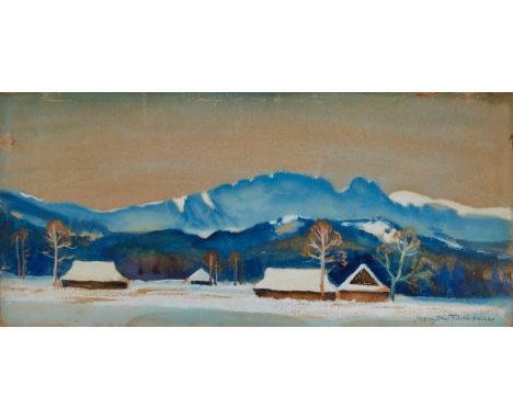 Miezyslaw Filipkiewcz1891 - 1951 Krakau - Winterlandschaft - Aquarell/Papier auf Karton. 16 x 34,5 cm. Sign. r. u.: Miezyslaw