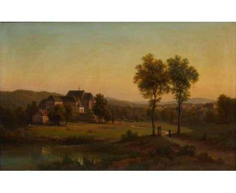 Ferdinand Hernlund1837 Eksjö, Sm?land - 1902 Medevi, Östergötland - Schwedische Landschaft mit Kirche - Öl/Lwd. 51 x 79,5 cm.