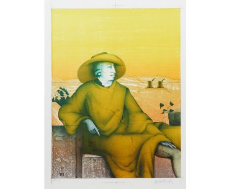 Paul Wunderlich1927 Eberswalde - 2010 Saint-Pierre-de-Vassols - "Goethe in der Campagna" - Farblithografie/Papier. 302/1200. 
