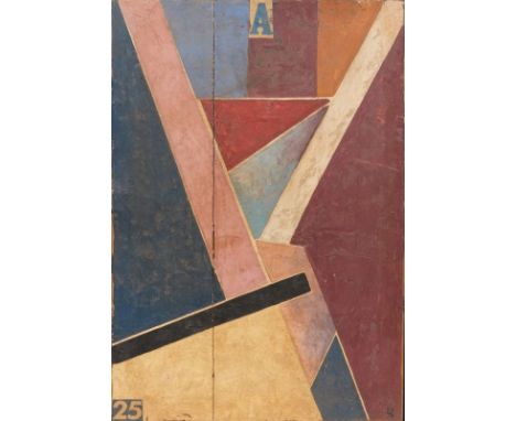 Russischer AvantgardistWohl um 1920/30. - Komposition - Öl und Collage/Holz. 68 x 47 cm. Undeutl. monogr. r. u. Rahmen. Verti