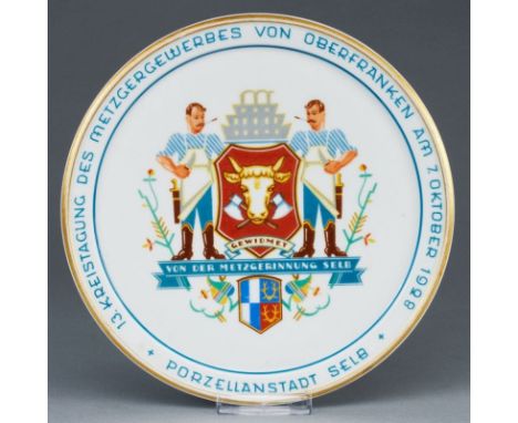 Wandteller 13. Kreistagung des Metzergewerbes von Oberfranken am 7. Oktober 1928 -Porzellanstadt Selb Heinrich &amp; Co., Sel