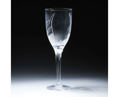 Champagnerglas "Angel"Lalique, Wingen-sur-Moder. Farbloses Glas, geschliffen, z. T. mattiert. Unter dem Stand bez.: Lalique R