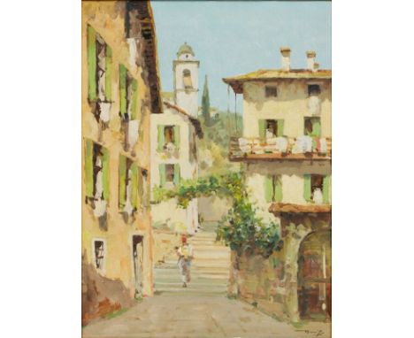 Roberto Iras Baldessari1894 Innsbruck - 1965 Rom - Frau auf Treppe - Öl/Lwd. 40,3 x 30,3 cm. Monogr. r. u.: B. I. Rahmen. Min
