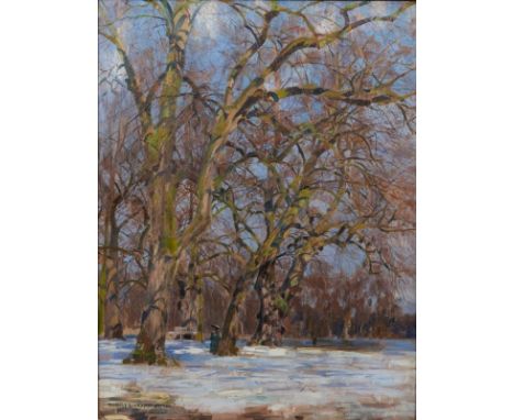 Rudolf Schramm-Zittau1874 Kronstadt - 1950 Erwald - Englischer Garten im Vorfrühling (München) - Öl/Lwd. 94 x 72 cm. Sign. l.