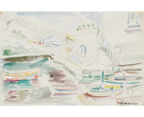 Hélène de Beauvoir1910 Paris - 2001 Coxwiller - Im Hafen - Aquarell/Papier. 34,5 x 52,6 cm. Sign. r. u.: H. de Beauvoir. Zier