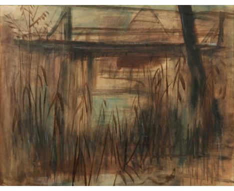 Ernst Thoms1896 Nienburg - 1983 Wietzen - "Die alte Brücke" - Mischtechnik/Papier. 56 x 72 cm (Passepartoutausschnitt). Sign.