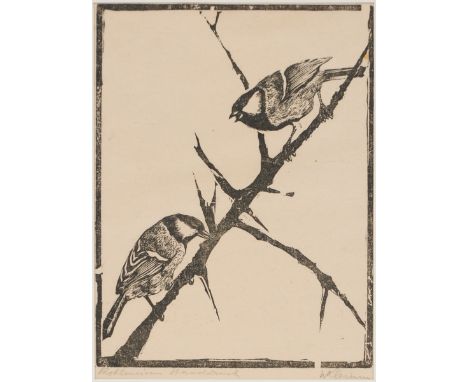 Walther Klemm1883 Karlsbad, Österreich-Ungarn - 1957 Weimar - "Kohlmeisen" - Holzschnitt/Bütten. 21 x 16 cm. 26,4 x 19,7 cm (