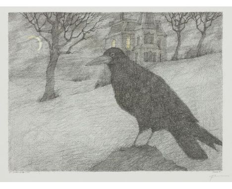 Paul Flora1922 Glurns - 2009 Innsbruck - "Zu Edgar Allen Poe" - Farboffset/Papier. 30 x 40,5 cm, 39 x 49 cm. Sign. r. u.: Flo