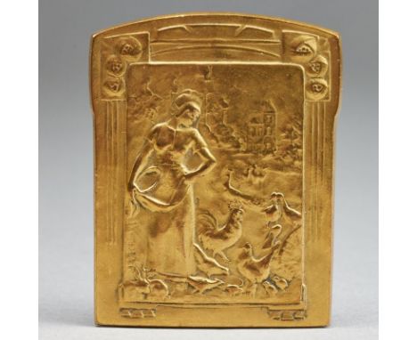 Jean Lecroart (1883-1967)Vergoldete Bronzeplakette. Auf der Vorderseite signiert: "J. Lecroart". Inschriften auf der Rückseit