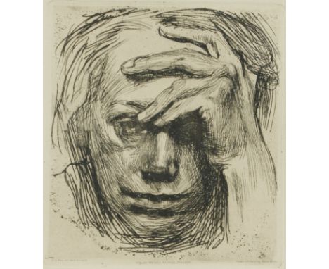 Käthe Kollwitz1867 Königsberg - 1945 Moritzburg - "Selbstbildnis mit der Hand an der Stirn" - Radierung/Papier. 15,3 x 13,6 c