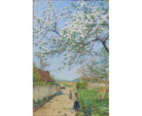 Franz Hoffmann-Fallersleben1855 Weimar - 1927 Berlin - "Blühender Apfelbaum" - Öl/Lwd. auf Karton. 54 x 36 cm. Sign., ortsbez
