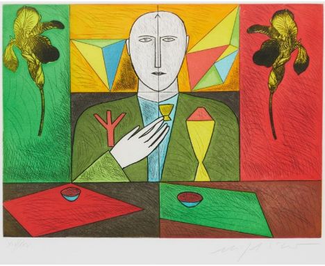 Mimmo Paladino1948 Paduli - lebt und arbeitet in Mailand - "Matematico 5" - Farbige Aquatintaradierung/Papier. XVI/XXV. 30 x 