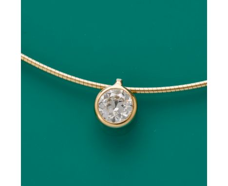Altschliff-Diamant als Anhänger am Reif585/- Gelbgold, gestemp. Gew.: 6,2 g. 1 Diamant im Altschliff ca. 1 ct (J-K/si). Kette