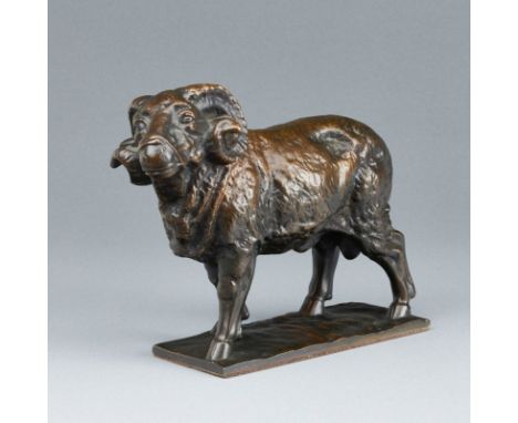 Melchior von Hugo1872 Usingen - 1939 Hannover - Schafbock - Bronze. Braun patiniert. 16,5 x 20 x 7 cm. Auf der Plinthe sign. 