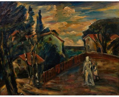 Arthur Degner1887 Gumbinnen - 1972 Berlin - Südliche Landschaft - Öl/Lwd. 80 x 100 cm. Sign. r. u.: Degner. Rahmen. Rest. (ve