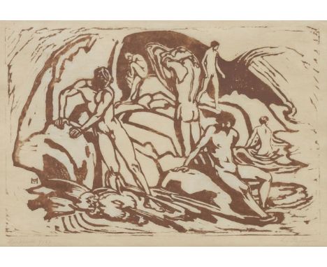 Ludwig von Hofmann1861 Darmstadt - 1945 Pillnitz - Badende - Holzschnitt/Japan. 9/20. 24 x 36 cm, 26 x 38 cm (Passepartoutaus