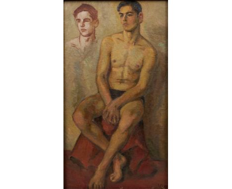 Ludwig von Hofmann1861 Darmstadt - 1945 Pillnitz - Studie eines jungen Mannes (Golo Mann?) - Öl/grobe Lwd. 104 x 60 cm. Monog