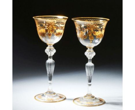 2 Jugendstil Römer / WeingläserGraham und Zenker (Formentwurf) und Alexander Pfohl (Dekor), Josephinenhütte, Schreiberhau um 