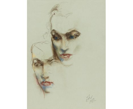 Ernst WolfhagenHannover 1907 - Hannover 1992 - Zwei weibliche Gesichter - Pastellkreiden/grünliches Papier. 41 x 29,5 cm. Mon