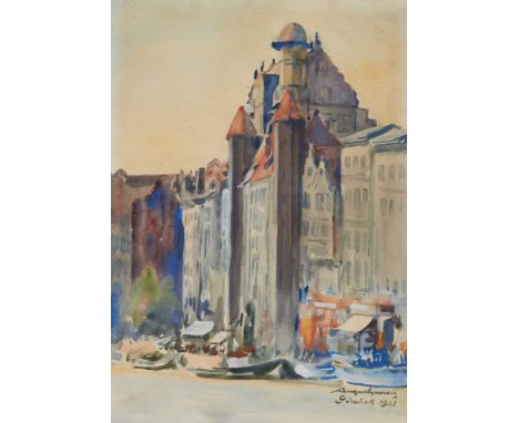 Aleksander Augustynowicz1865 Iskrzynia - 1944 Warschau attr. - "Gdansk" (Danzig) - Aquarell/Papier. 39 x 28,3 cm. Sign., dat.