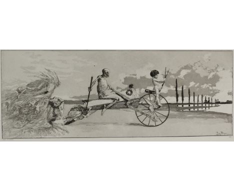 Max Klinger1857 Leipzig - 1920 Großjena - "Amor, Tod und Jenseits" - Aquatintaradierung/Papier. 20 x 42 cm, 40,8 x 57,5 cm. I