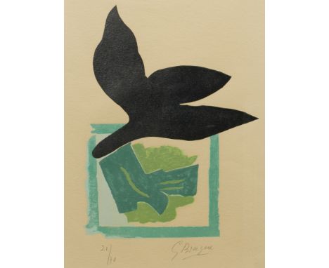 Georges Braque1882 Argenteuil-sur-Seine - 1963 Paris - Aus: "Si je mourais là-bas" ("Oiseau noir sur fond vert") - Farbholzsc
