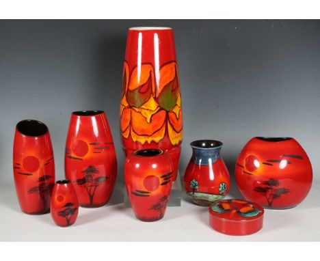 A large Poole Pottery Delphis range vase, 1970s, decorated by Cynthia Bennett, monogrammed, black printed and painted marks t