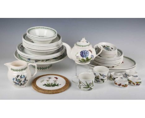 A large group of Portmeirion Botanic Garden pattern tablewares, including six mugs, footed cake stand, two large oval plates 