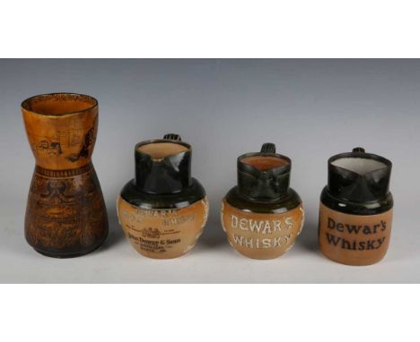 A small group of pub advertising jugs, comprising a sprigged Dewar's Whisky example by Royal Doulton, a similar printed examp