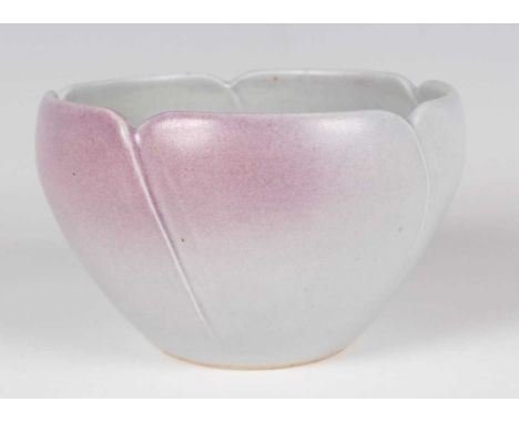 A Charles Vyse Chelsea Pottery stoneware Lotus bowl, 1930s, of simple stylized flowerhead form, the grey glaze with pink blus