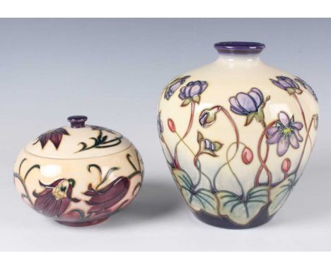 A Moorcroft Pottery Hepatica pattern vase, dated 2000, designed by Emma Bossons, impressed and painted marks to base, height 