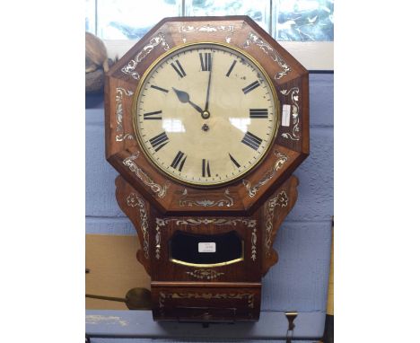 American style clock, mother of pearl inlaid rosewood case, circular black Roman chapter ring, 70cm high
