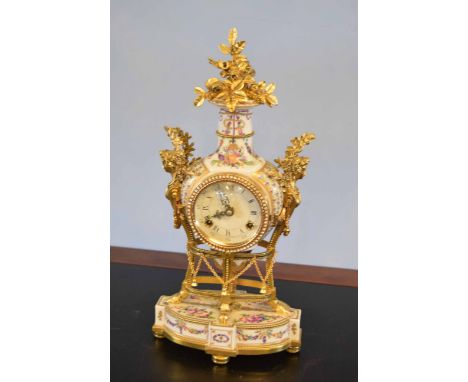 Decorative gilt metal mounted china cased mantel clock, 39cm high