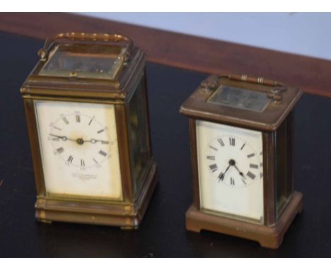 Victorian brass carriage clock, enamelled face with retailer John J Peters &amp; Co, 34 College Green, Bristol, striking move