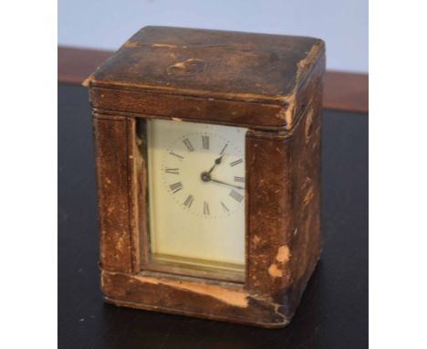 Victorian brass framed carriage clock with outer carrying case, 13cm high